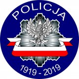 logo policyjne, na granatowym tle orzeł z polską flagą i napisem Policja 1919 - 2019