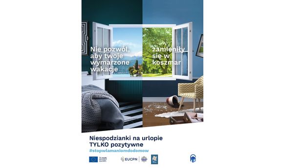 plakat z otwartym oknem i napisem: nie pozwól aby twoje wymarzone wakacje, zmieniły się w koszmar